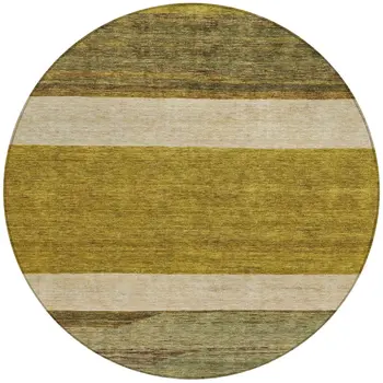 8' Gold Beige And Gray Round Abstract Washable Indoor Outdoor Area Rug
