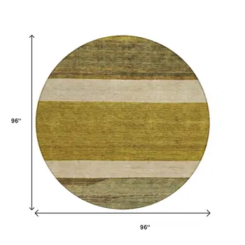 8' Gold Beige And Gray Round Abstract Washable Indoor Outdoor Area Rug
