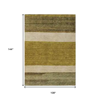 9' X 12' Gold Beige And Gray Abstract Washable Indoor Outdoor Area Rug