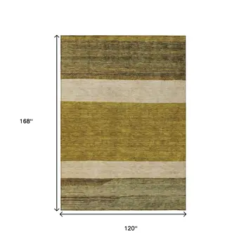 10' X 14' Gold Beige And Gray Abstract Washable Indoor Outdoor Area Rug