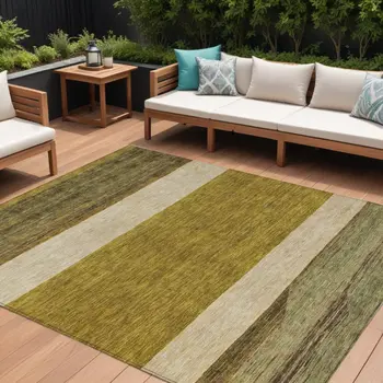 10' X 14' Gold Beige And Gray Abstract Washable Indoor Outdoor Area Rug