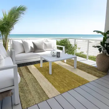 10' X 14' Gold Beige And Gray Abstract Washable Indoor Outdoor Area Rug