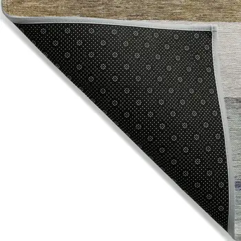 3' X 5' Brown Ivory And Blue Abstract Washable Indoor Outdoor Area Rug
