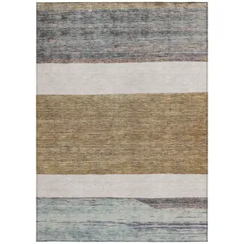 9' X 12' Brown Ivory And Blue Abstract Washable Indoor Outdoor Area Rug
