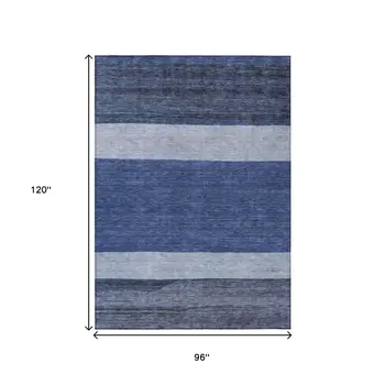 8' X 10' Navy Blue Sky Blue And Charcoal Abstract Washable Indoor Outdoor Area Rug