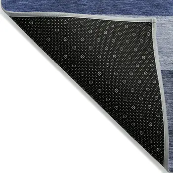 9' X 12' Navy Blue Sky Blue And Charcoal Abstract Washable Indoor Outdoor Area Rug