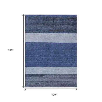 10' X 14' Navy Blue Sky Blue And Charcoal Abstract Washable Indoor Outdoor Area Rug