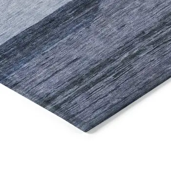 10' X 14' Navy Blue Sky Blue And Charcoal Abstract Washable Indoor Outdoor Area Rug