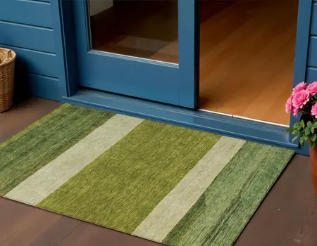 3' X 5' Olive Green Fern Green And Ivory Abstract Washable Indoor Outdoor Area Rug