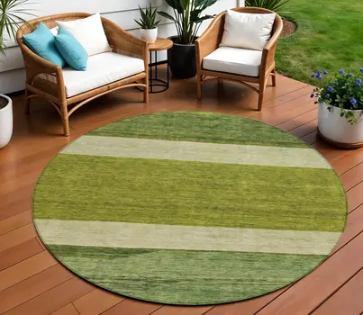 8' Olive Green Fern Green And Ivory Round Abstract Washable Indoor Outdoor Area Rug