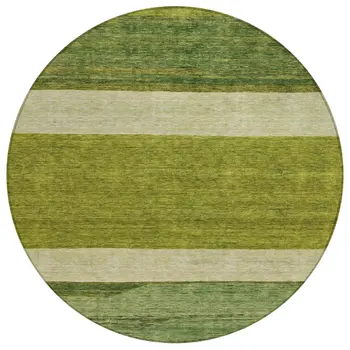 8' Olive Green Fern Green And Ivory Round Abstract Washable Indoor Outdoor Area Rug