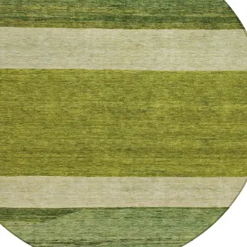 8' Olive Green Fern Green And Ivory Round Abstract Washable Indoor Outdoor Area Rug