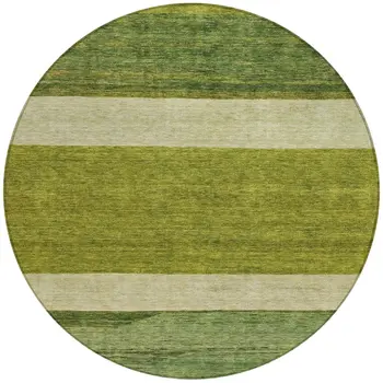 8' Olive Green Fern Green And Ivory Round Abstract Washable Indoor Outdoor Area Rug