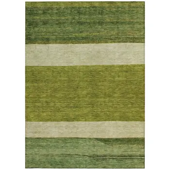 9' X 12' Olive Green Fern Green And Ivory Abstract Washable Indoor Outdoor Area Rug