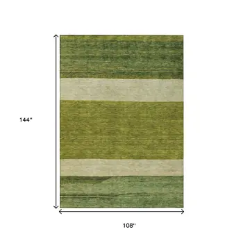 9' X 12' Olive Green Fern Green And Ivory Abstract Washable Indoor Outdoor Area Rug