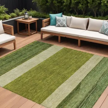 9' X 12' Olive Green Fern Green And Ivory Abstract Washable Indoor Outdoor Area Rug