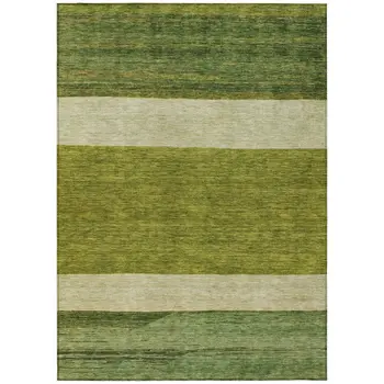 9' X 12' Olive Green Fern Green And Ivory Abstract Washable Indoor Outdoor Area Rug