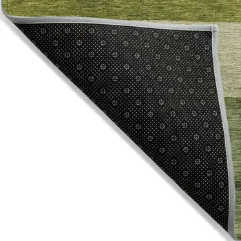 9' X 12' Olive Green Fern Green And Ivory Abstract Washable Indoor Outdoor Area Rug