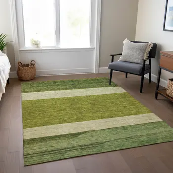 10' X 14' Olive Green Fern Green And Ivory Abstract Washable Indoor Outdoor Area Rug