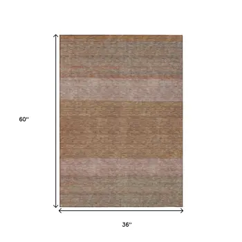 3' X 5' Salmon Rust And Taupe Abstract Washable Indoor Outdoor Area Rug