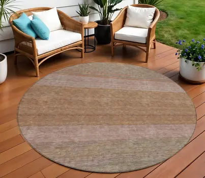 8' Salmon Rust And Taupe Round Abstract Washable Indoor Outdoor Area Rug