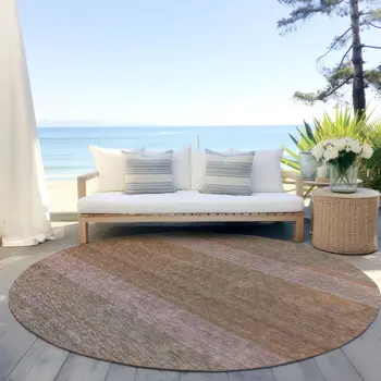8' Salmon Rust And Taupe Round Abstract Washable Indoor Outdoor Area Rug