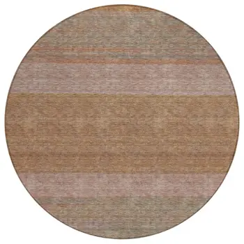 8' Salmon Rust And Taupe Round Abstract Washable Indoor Outdoor Area Rug