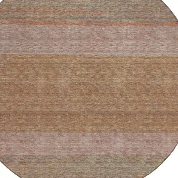 8' Salmon Rust And Taupe Round Abstract Washable Indoor Outdoor Area Rug