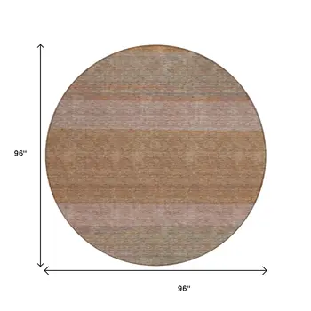 8' Salmon Rust And Taupe Round Abstract Washable Indoor Outdoor Area Rug