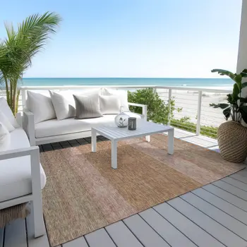 8' X 10' Salmon Rust And Taupe Abstract Washable Indoor Outdoor Area Rug