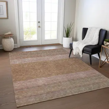 8' X 10' Salmon Rust And Taupe Abstract Washable Indoor Outdoor Area Rug