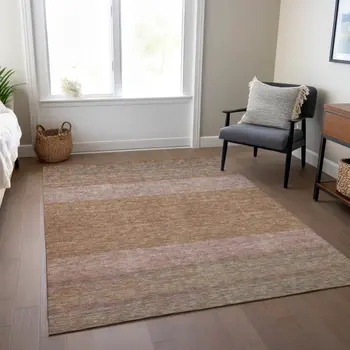 8' X 10' Salmon Rust And Taupe Abstract Washable Indoor Outdoor Area Rug