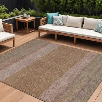 9' X 12' Salmon Rust And Taupe Abstract Washable Indoor Outdoor Area Rug