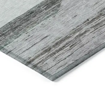 3' X 5' Teal Blue Off White And Gray Abstract Washable Indoor Outdoor Area Rug