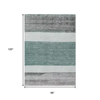 8' X 10' Teal Blue Off White And Gray Abstract Washable Indoor Outdoor Area Rug