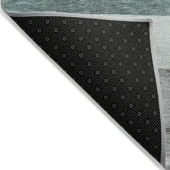 8' X 10' Teal Blue Off White And Gray Abstract Washable Indoor Outdoor Area Rug