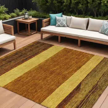 9' X 12' Terra Cotta Gold And Brown Abstract Washable Indoor Outdoor Area Rug