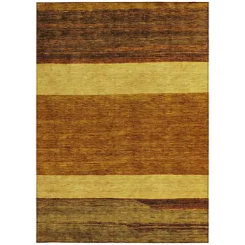 10' X 14' Terra Cotta Gold And Brown Abstract Washable Indoor Outdoor Area Rug