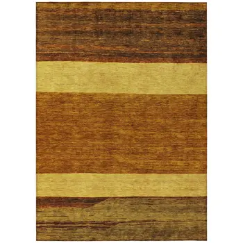 10' X 14' Terra Cotta Gold And Brown Abstract Washable Indoor Outdoor Area Rug