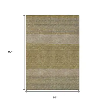 5' X 8' Wheat Gold And Gray Abstract Washable Indoor Outdoor Area Rug