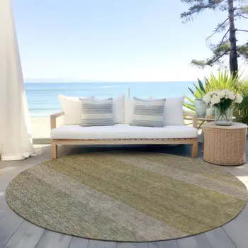 8' Wheat Gold And Gray Round Abstract Washable Indoor Outdoor Area Rug