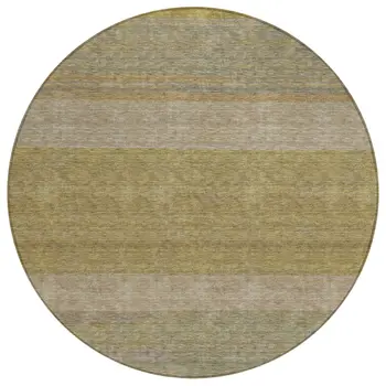 8' Wheat Gold And Gray Round Abstract Washable Indoor Outdoor Area Rug