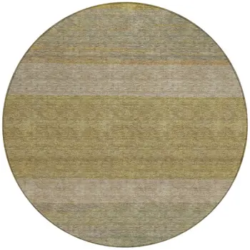 8' Wheat Gold And Gray Round Abstract Washable Indoor Outdoor Area Rug