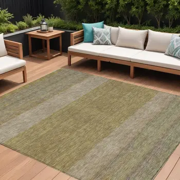 9' X 12' Wheat Gold And Gray Abstract Washable Indoor Outdoor Area Rug