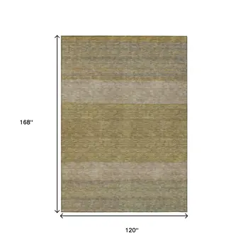 10' X 14' Wheat Gold And Gray Abstract Washable Indoor Outdoor Area Rug