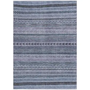 5' X 8' Blue And Taupe Striped Washable Indoor Outdoor Area Rug