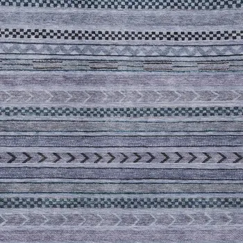 8' X 10' Blue And Taupe Striped Washable Indoor Outdoor Area Rug