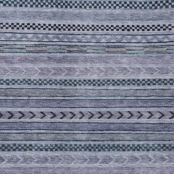 9' X 12' Blue And Taupe Striped Washable Indoor Outdoor Area Rug