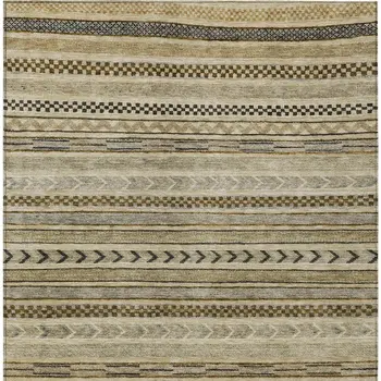 3' X 5' Chocolate And Taupe Striped Washable Indoor Outdoor Area Rug
