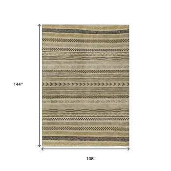9' X 12' Chocolate And Taupe Striped Washable Indoor Outdoor Area Rug